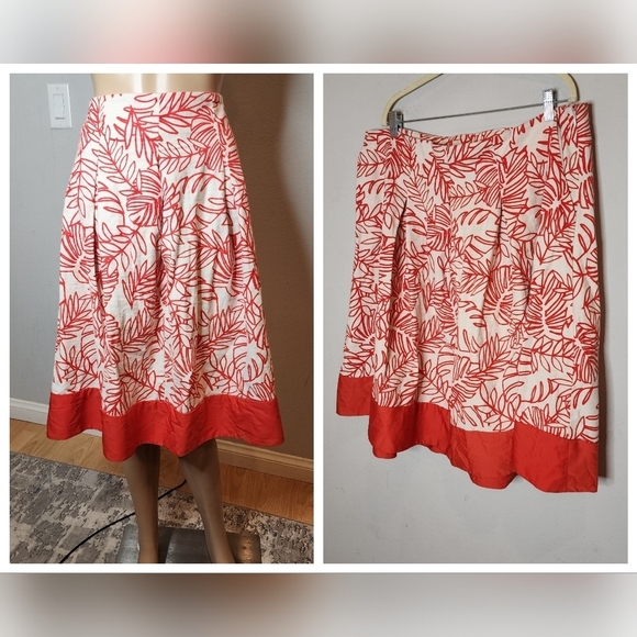 Lane Bryant Linen-blend Orange Red Cream Tropial pleated skirt. Size 22 - Picture 1 of 16